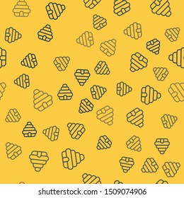 Blue line Hive for bees icon isolated seamless pattern on yellow background. Beehive symbol. Apiary and beekeeping. Sweet natural food.  Vector Illustration