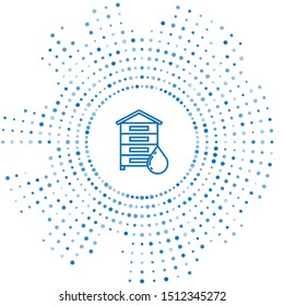 Blue line Hive for bees icon isolated on white background. Beehive symbol. Apiary and beekeeping. Sweet natural food. Abstract circle random dots. Vector Illustration