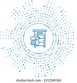 Blue line Hive for bees icon isolated on white background. Beehive symbol. Apiary and beekeeping. Sweet natural food. Abstract circle random dots. Vector Illustration