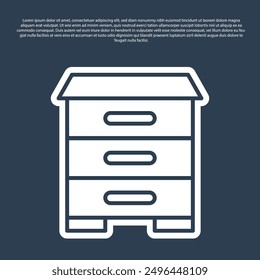 Blue line Hive for bees icon isolated on blue background. Beehive symbol. Apiary and beekeeping. Sweet natural food.  Vector