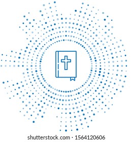Blue line Holy bible book icon isolated on white background. Abstract circle random dots. Vector Illustration