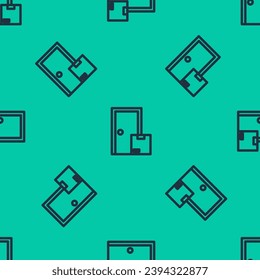 Blue line Home delivery services icon isolated seamless pattern on green background.  Vector