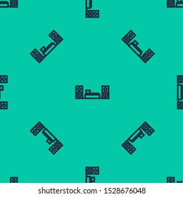 Blue line Home stereo with two speaker s icon isolated seamless pattern on green background. Music system.  Vector Illustration