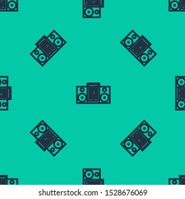 Blue line Home stereo with two speakers icon isolated seamless pattern on green background. Music system.  Vector Illustration