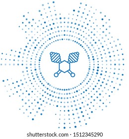 Blue line Honey dipper stick icon isolated on white background. Honey ladle. Abstract circle random dots. Vector Illustration