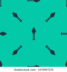 Blue line Honey dipper stick icon isolated seamless pattern on green background. Honey ladle.  Vector Illustration