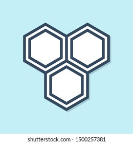 Blue line Honeycomb icon isolated on blue background. Honey cells symbol. Sweet natural food. Vector Illustration Blue line Honeycomb icon isolated on blue background. Honey cells symbol. Sweet natural food. Vector Illustration