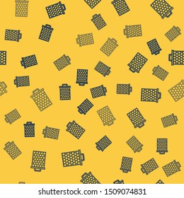 Blue line Honeycomb icon isolated seamless pattern on yellow background. Honey cells symbol. Sweet natural food.  Vector Illustration