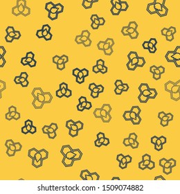 Blue line Honeycomb icon isolated seamless pattern on yellow background. Honey cells symbol. Sweet natural food.  Vector Illustration