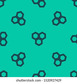 Blue line Honeycomb icon isolated seamless pattern on green background. Honey cells symbol. Sweet natural food.  Vector Illustration