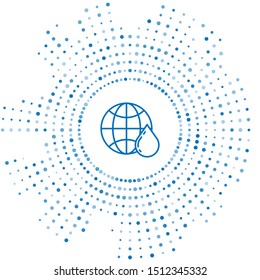 Blue line Honeycomb map of the world icon isolated on white background. World bee day. Concept ecological event. Abstract circle random dots. Vector Illustration