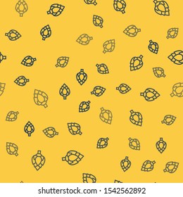 Blue line Hop icon isolated seamless pattern on yellow background.  Vector Illustration
