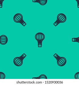 Blue line Hot air balloon icon isolated seamless pattern on green background. Air transport for travel.  Vector Illustration