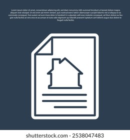 Linha azul Ícone de contrato Casa isolado no fundo azul. Serviço de criação de contratos, formação de documentos, composição de formulários de solicitação de emprego.  Vetor