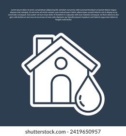 Blue line House flood icon isolated on blue background. Home flooding under water. Insurance concept. Security, safety, protection, protect concept.