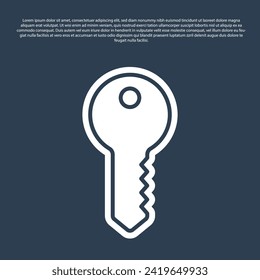 Blue line House key icon isolated on blue background.  Vector