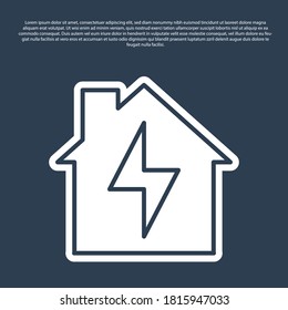 Casa de línea azul e icono de relámpago aislado en fondo azul. Energía doméstica. Vector.