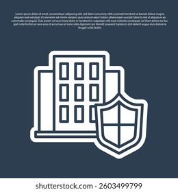 Blue line House with shield icon isolated on blue background. Insurance concept. Security, safety, protection, protect concept.  Vector