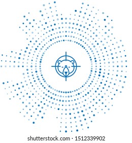 Blue line Hunt on bear with crosshairs icon isolated on white background. Hunting club logo with bear and target. Rifle lens aiming a bear. Abstract circle random dots. Vector Illustration