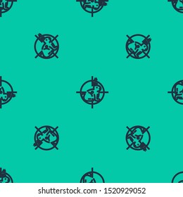 Blue line Hunt on rabbit with crosshairs icon isolated seamless pattern on green background. Hunting club logo with rabbit and target. Rifle lens aiming a hare.  Vector Illustration