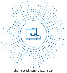 Blue line Hunter boots icon isolated on white background. Abstract circle random dots. Vector Illustration
