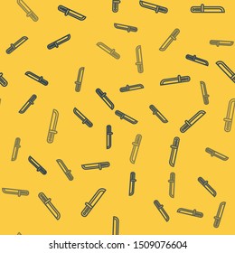 Blue line Hunter knife icon isolated seamless pattern on yellow background. Army knife.  Vector Illustration