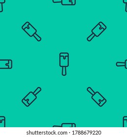 Blue line Ice cream icon isolated seamless pattern on green background. Sweet symbol.  Vector