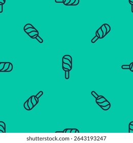 Blue line Ice cream icon isolated seamless pattern on green background. Sweet symbol.  Vector