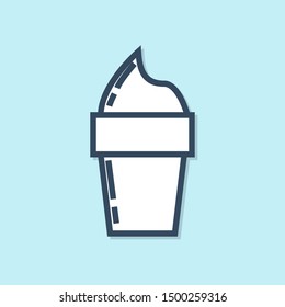 Blue line Ice cream in waffle cone icon isolated on blue background. Sweet symbol.  Vector Illustration