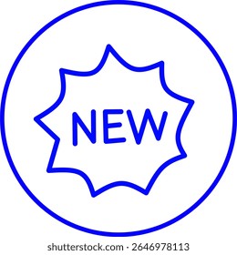 Icono de línea azul de un anuncio dentro de un círculo. 