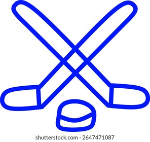 blue line icon of a cross stick inside a circle, ice hockey themed blue line icon in a circle