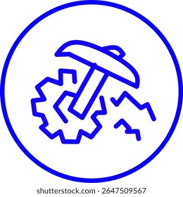 blue line icon of an data mining inside a circle. artificial intelligence icon AI chip, robot, neural network theme blue line icon in a circle