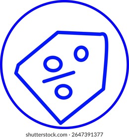 blue line icon of a discount inside a circle. 