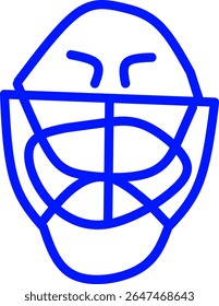 blue line icon of a goaltender inside a circle, ice hockey themed blue line icon in a circle