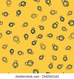 Blue line icon isolated seamless pattern on yellow background. Oxygen tank for diver. Diving equipment. Extreme sport. Sport equipment.  Vector Illustration
