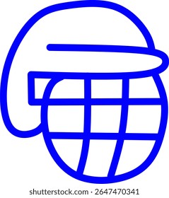 blue line icon of a jersey helmet inside a circle, ice hockey themed blue line icon in a circle