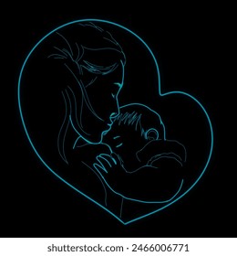 blue line icon of a mother breastfeeding a baby