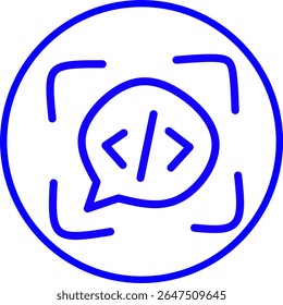 blue line icon of an neutral network model inside a circle. artificial intelligence icon AI chip, robot, neural network theme blue line icon in a circle
