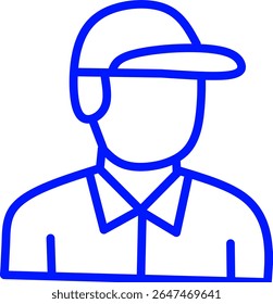blue line icon of a referee inside a circle, ice hockey themed blue line icon in a circle