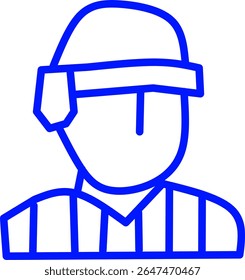 blue line icon of a referee inside a circle, ice hockey themed blue line icon in a circle