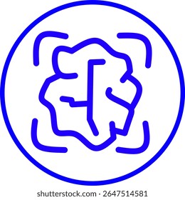 blaues Liniensymbol eines s innerhalb des Kreises für künstliche Intelligenz. Künstliche Intelligenz Symbol AI Chip, Roboter, neuronales Netzwerk Thema blaue Linie Symbol in einem Kreis