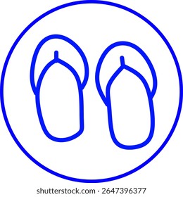 blue line icon of a sandals inside a circle. 