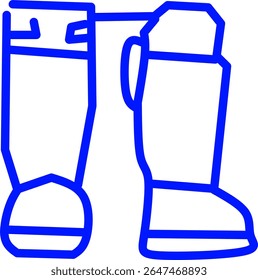 blue line icon of a shin guards inside a circle, ice hockey themed blue line icon in a circle