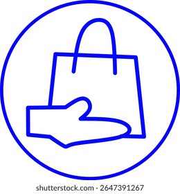 Icono de línea azul de una compra dentro de un círculo. 