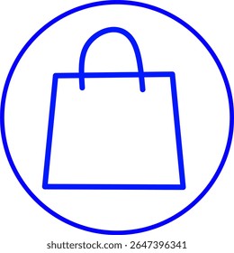 blue line icon of a shopping inside a circle. 