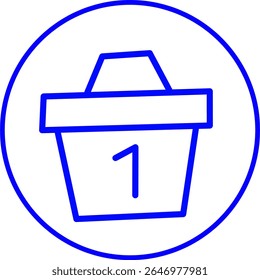 blue line icon of a store sign  inside a circle. 