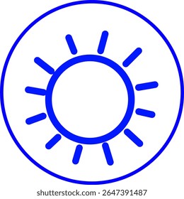 Icono de línea azul de un sol dentro de un círculo. 