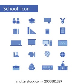 Symbole mit blauer Linie, Satz von Schule und Bildung auf weißem Hintergrund.