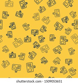 Blue line Identification badge icon isolated seamless pattern on yellow background. It can be used for presentation, identity of the company, advertising.  Vector Illustration