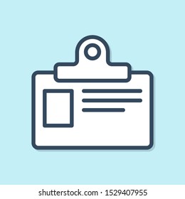 Blue line Identification badge icon isolated on blue background. It can be used for presentation, identity of the company, advertising.  Vector Illustration